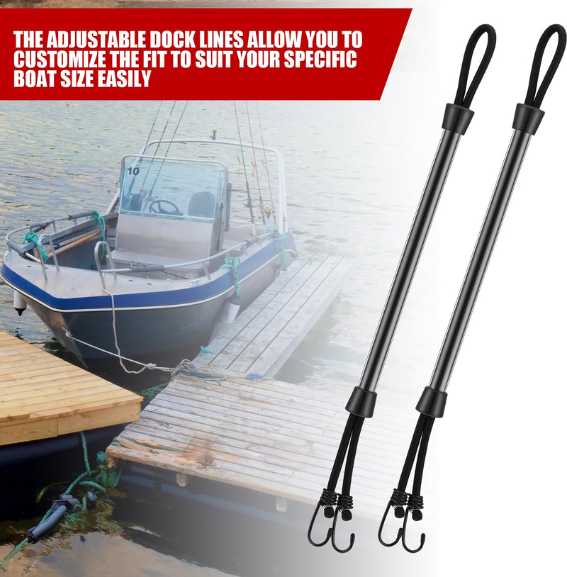 Tandefio 2 Pcs Dock Rods for Boat Docking Pole 16 Inch Docking Sticks for Boats Mooring Bungee Lines with Hook, Speedboat Accessories for Men Gifts Black
