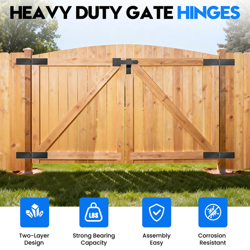 Fence Gate Hinges and Latch Set Heavy Duty -Black 270 Degree Strap Hinge & Adjustable Latch Kit for Outdoor,Garden,Backyard,Barn,Shed Wood Doors -Rust-Resistant Farm Gate Hardware with Screws 1