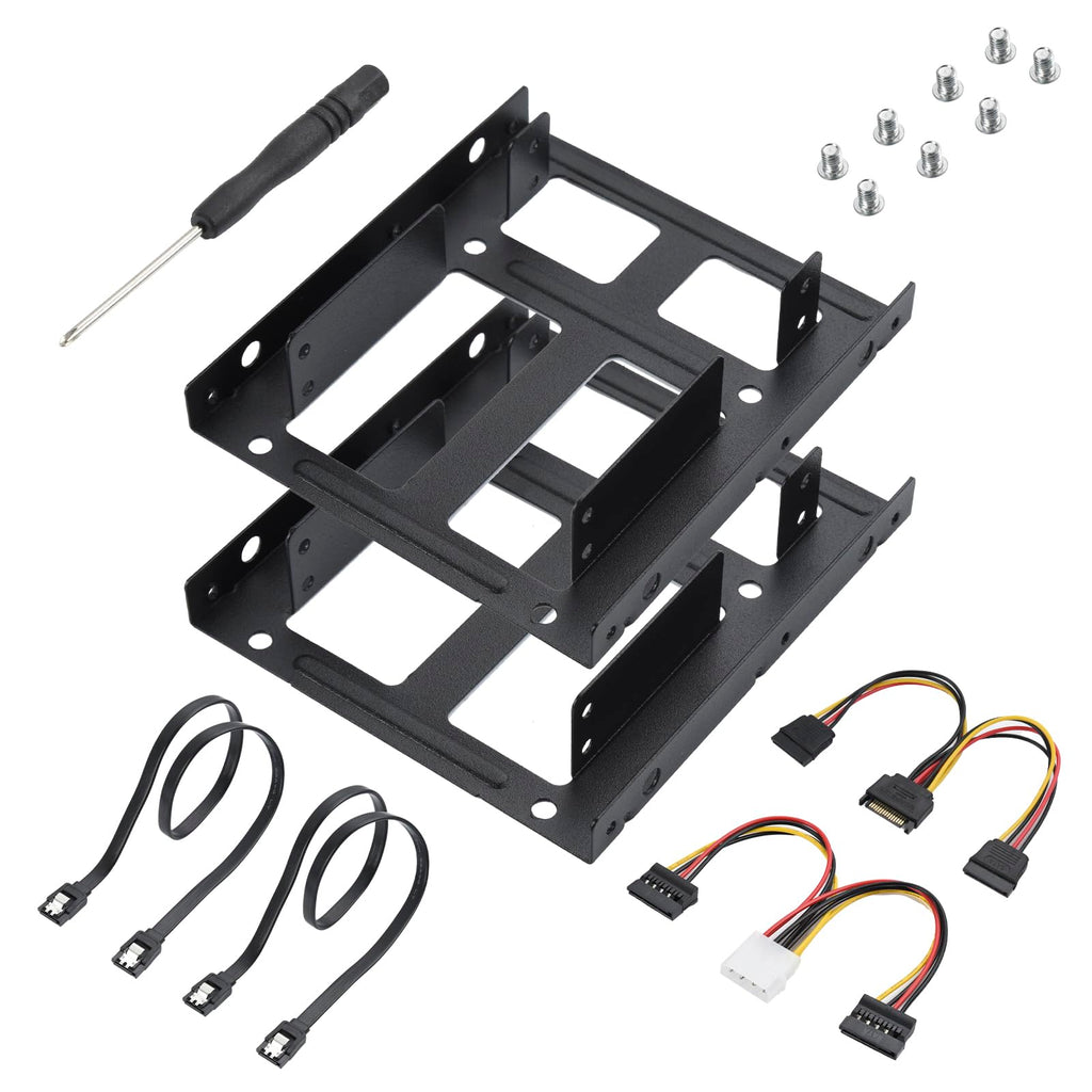 ELUTENG Double-Deck HDD SSD Mounting Bracket 2 Pack 2.5" to 3.5" Hard Drive Adapter with SATA Cable and Power Splitter Cable Dual SSD Mounting Bracket Compatible with 2.5 to 3.5 Drive Bay