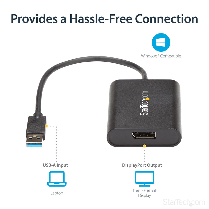 StarTech.com USB 3.0 to DisplayPort Adapter, 4K 30Hz, USB-A to Single DP Monitor, USB Video Adapter Converter, Windows Only