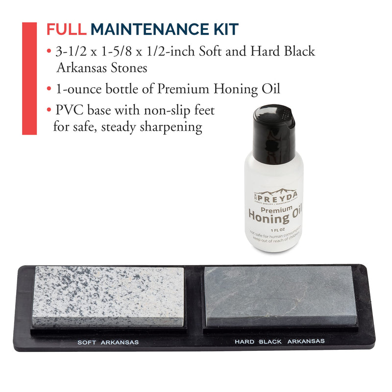 Arkansas 2-Stone Honing Set, Sharpening Stones and Premium Honing Oil for Blades, 3-1/2 x 1-5/8 x 1/2-Inch Whetstones with Non-Slip PVC Base, by RH Preyda