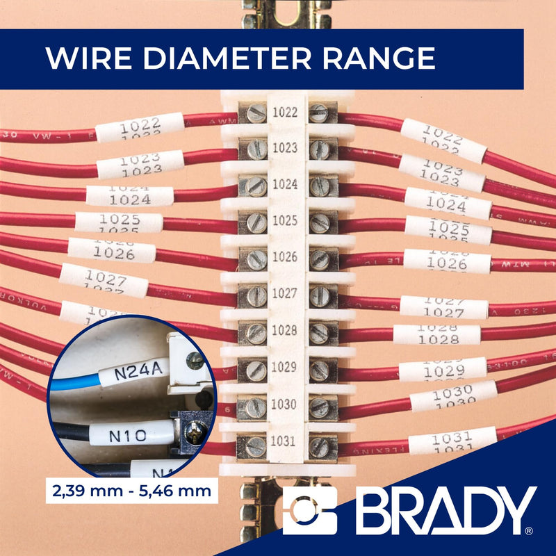 Brady Authentic (M21-250-C-342) PermaSleeve Heat Shrink Tubing for Control and Electrical Panels, Wire Harness, Black on White- For M210, M210-LAB, M211, BMP21-PLUS and BMP21-LAB Printers, .439" W 7'L .439"