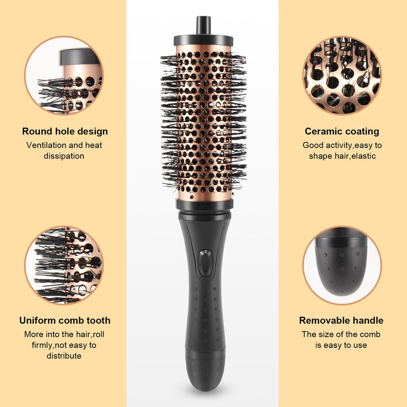 Round Hair Brush Set Detachable Handle Hair Roller Brush 3 Sizes Round Hair Brush for Blow Drying with 6 Positioning Clips,6 Barrels 1 Handle Black