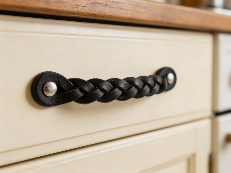 Brute Strength - Leather Drawer Pulls - Braided Black - 12 pcs - 6-1/2 x 1 '' - Leather Handle Dresser Pulls - Cabinet & Dresser Knobs 12 pieces