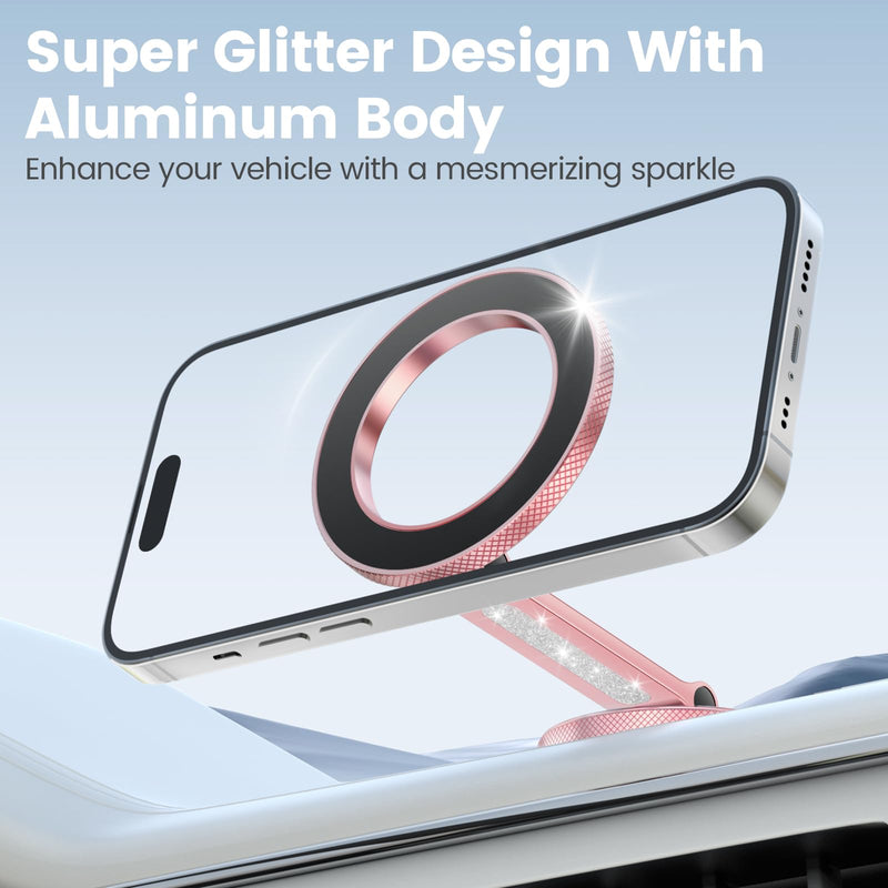 Pikabo Phone Holders for Your Car, Glitter Pink | Dashboard Windshield Car Phone Holder Hands Free Phone Mount for Car Compatible with iPhone MagSafe Accessories