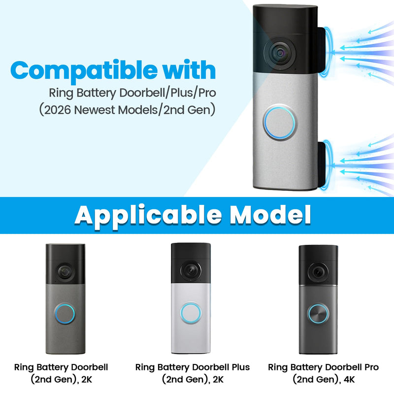 Magnetic Doorbell Mount Compatible with Ring BatteryDoorbell/Plus/Pro(2026) | 2 Pack No Drill Magnetic Doorbell Holder for Apartment Home Office, Renter Friendly Magnet Mounting Bracket for Metal Doors