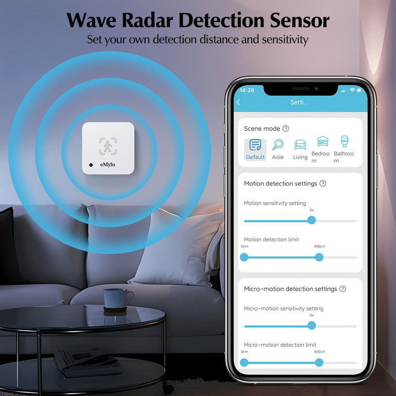 eMylo WiFi Human Presence Sensor 2 Pack, WiFi Millimeter Wave Radar Detection - No Hub Needed, 24/7 Smart Motion Detection for Home & Business, Compatible with TUYA/Smart Life(2.4 GHz Wi-Fi Required) Motion Sensor 2 Pack