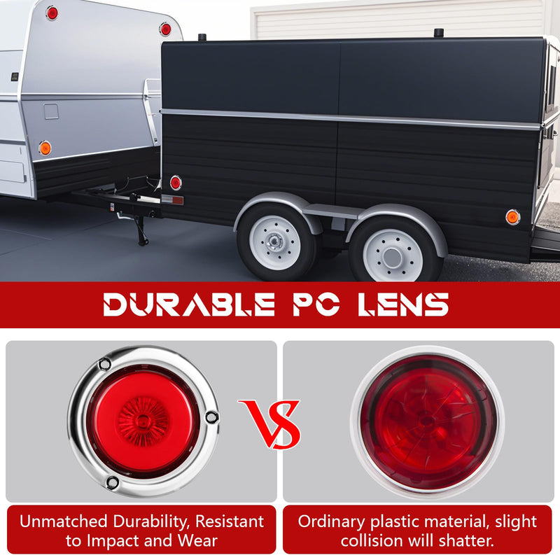 NEW SUN 8-Pack Premium 2.5 Inch Round LED Marker Lights, IP67 Waterproof, Halo & Neon Design, Stainless Chrome Bezel, Flange Mount for Utility Trailer, Camper, Truck, Pick-up, Boats, Red & Amber 4 Pcs Amber 4 Pcs Red