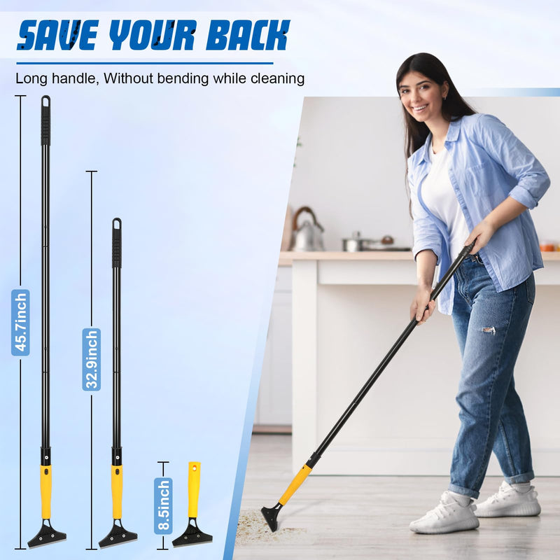 Floor Scraper Heavy Duty with Long Handle, 4 Inch Razor Blade Floor Scraper with 10PCS Extra Metal Blades,Paint Scrapers for Cleaning Wall Glass Tile Floor Paint Gum Stains Stickers Linoleum Yellow