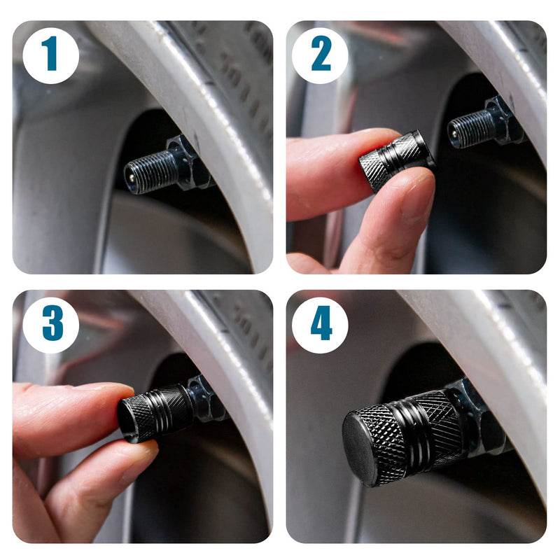 Tire Valve Stem Caps for Car Tires Air Caps Cover 8 Pack Corrosion Resistant Premium Alloy Leak-Proof Universal for SUV Truck Motorcycle Bike Black