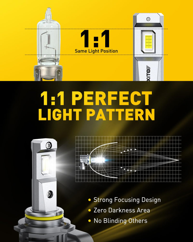 AUXITO 9005 LED Bulbs HB3 Light 6500K Daylight White Ultra-Bright, 60W Fanless Fog Light Bulb,True 1:1 Size, Plug-N-Play, Pack of 2 9005/HB3