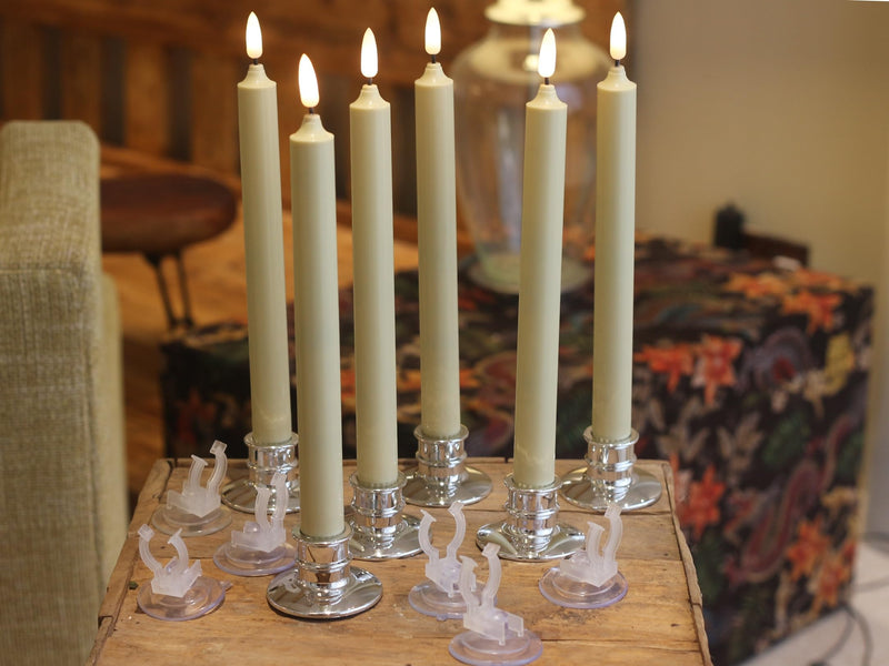 6 Pack LED Windows Candles with 12 AA Batteries(Include,Run More Than 400 Hours) + 6 Silver Removable Candlesticks + 6 Suction Cup,10'' Ivory Flameless Battery Taper Window Candle Light with Remote 6Pack/10''/Silver Candlestick