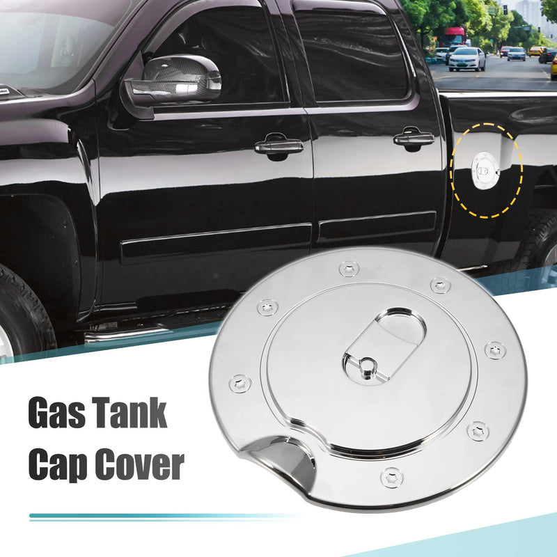 X AUTOHAUX Chrome Plated Fuel Tank Filler Cap Cover Decoration for GMC Sierra 3500 for Chevrolet Silverado Stick-on Gas Door Filler Cover Silver Tone
