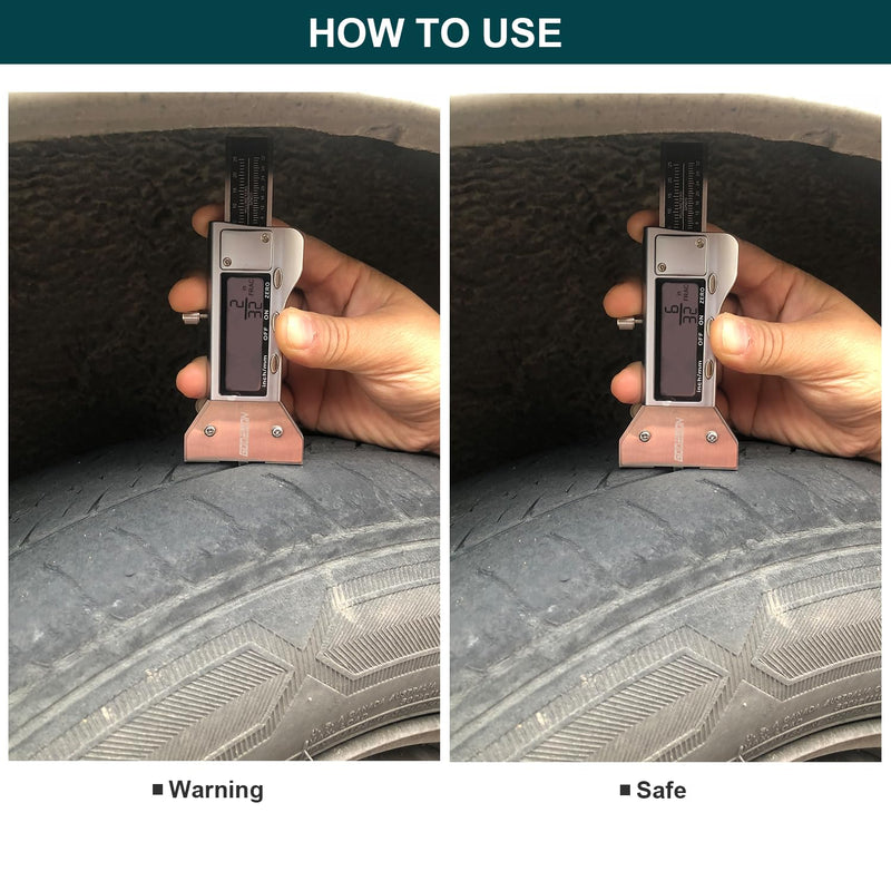 GODESON Metal Digital Tire Tread Depth Gauge, LCD Display Tire Tread Depth Gauge with 3 Modes-Fractional Inch, Decimal Inch and Millimeter,Precision Professional Measuring for Motorcycle, Car, Trucks Single
