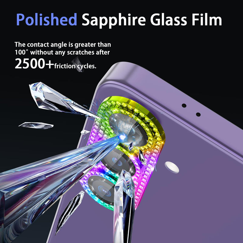 for Samsung Galaxy S24 Plus Camera Lens Protector, Glitter Diamond Bling Sparkly Tempered Glass Protective Camera Lens Flim, HD Clear, Ultra-Thin Metal Ring Case Friendly, Colorful