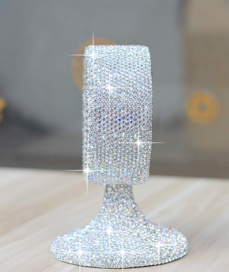 Luxury Rhinestone Small Alarm Desk Table Clock Morning Call Handmade Fashion Design for Bedroom Houseroom Living Room Cute As Gift AR (Silver) Silver