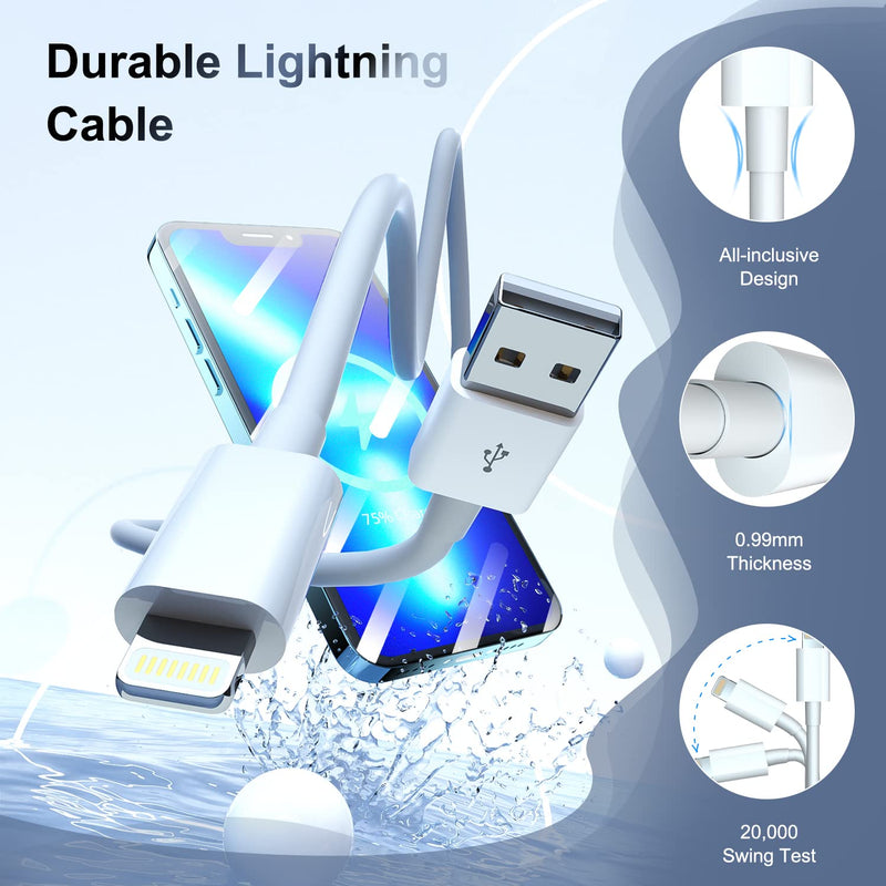 iPhone Charger 6 Feet Apple MFi Certified, Lightning Cable 6FT Fast Charging Cord Compatible with iPhone 14 13 12 11 Pro Max XR XS X 8 7 Plus 6S / iPad/Airpods (3 Pack) 3 Pack