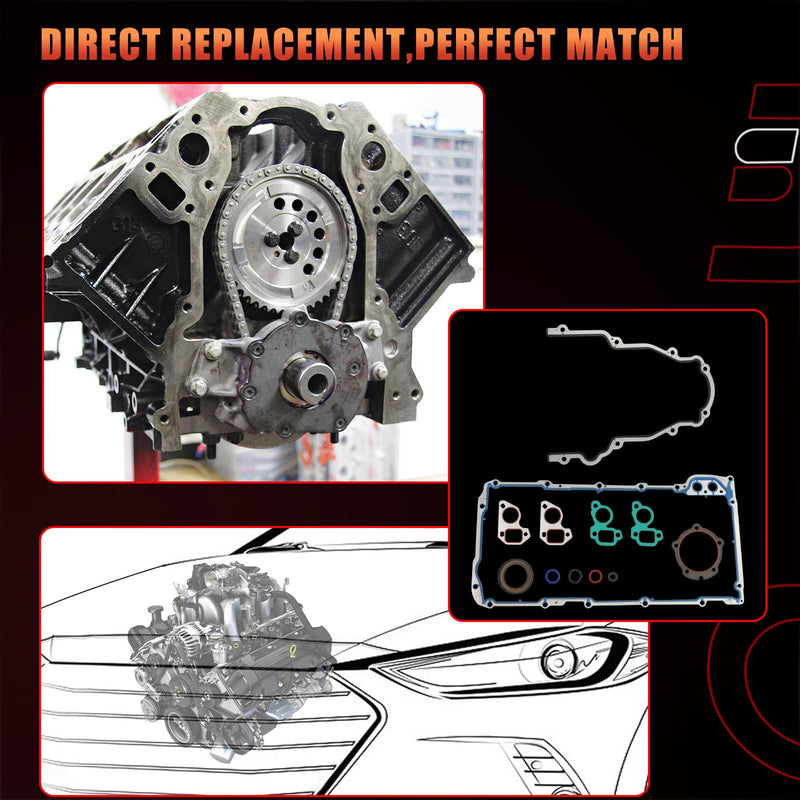 Timing Cover Gasket Set & Oil Pan Gasket Set Compatible with GM Chevy Cadillac Buick Saab Isuzu Vehicle 4.8 5.3 6.0 6.2L LS V8 Engine 1999-2011 Replaces# TCS45993 12633904 OS32241 OS30693R 12612350