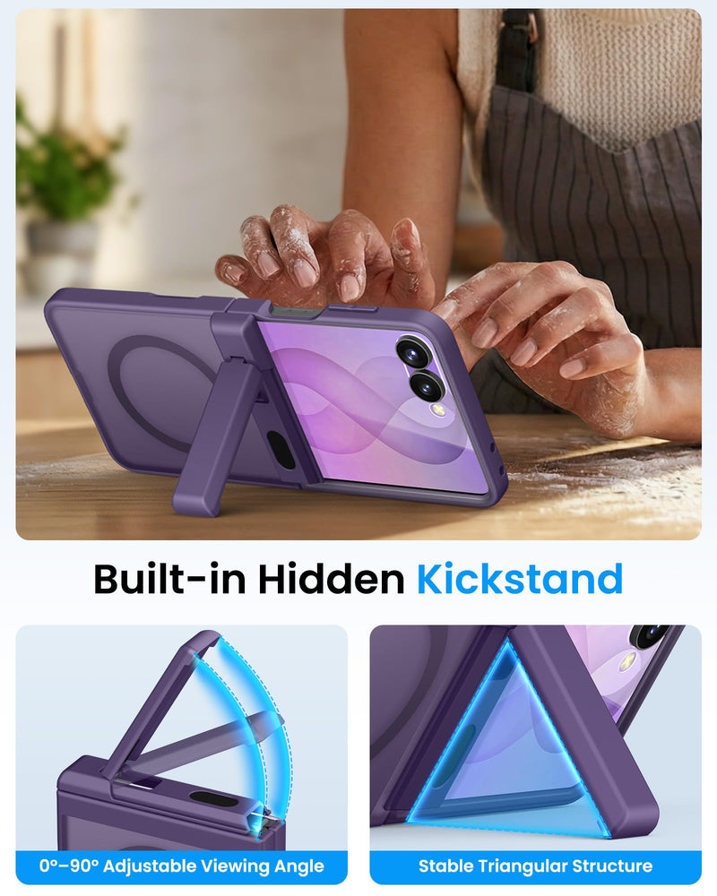 BXYJY for Samsung Galaxy Z Flip 8 Case with Stand, Fit for MagSafe, Purple | Hinge Protector, Outer Screen Protector, Magnetic Slim Translucent Rugged Women Men Protective Phone Case for Samsung Z Flip8 Dark Purple Galaxy Z Flip8