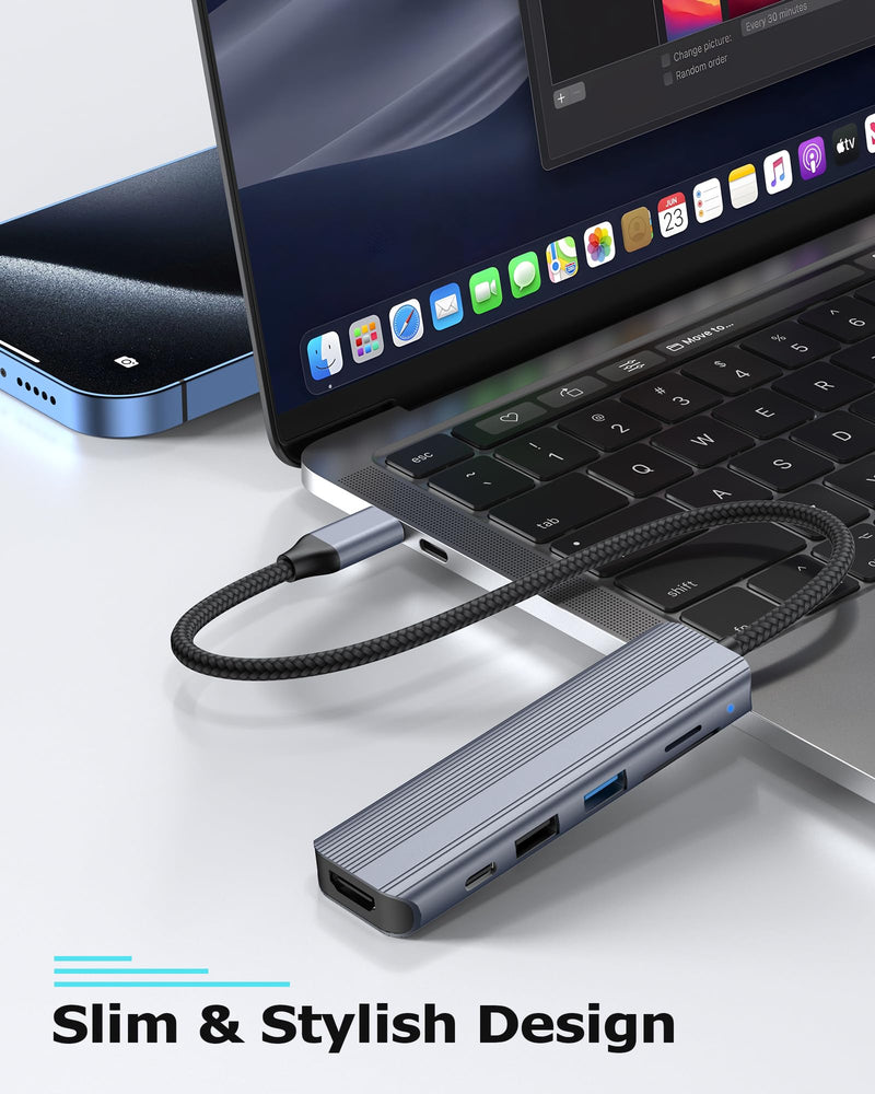 6-in-1 USB C Hub, 4K HDMI, USB 3.0, PD 100W, SD/TF Card Reader, Docking Station for MacBook Pro, MacBook Air, Laptops