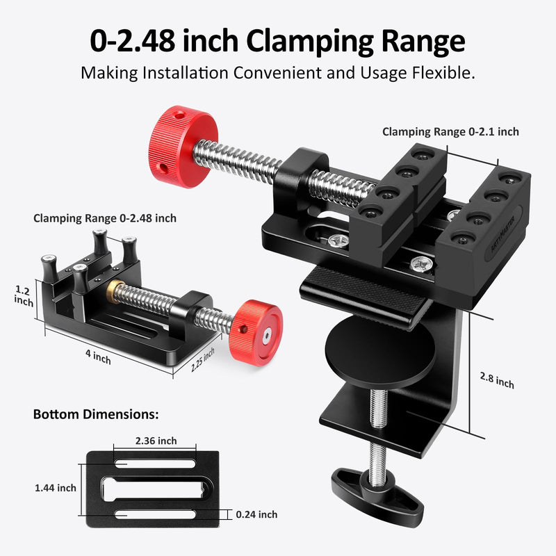 ArtyMaster Mini Drill Press Vise with Rubber Soft Jaws, 0-2.48" Clamping Range Mini Vice Clamp for Crafts, Jewelry Making, Modeling and Repairs, Precision Aluminum Small Vise for Small Projects Mini Vise+C-clamp