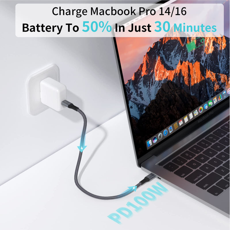PHIXERO 1ft USB C to C Cable, Thunderbolt 4 Compatible, 40Gbps Data Transfer, 100W PD Charging, Supports Single 8K or Dual 4K Display, Compatible with MacBook Pro/Air, Docking Stations, Monitors Straight 0.3M