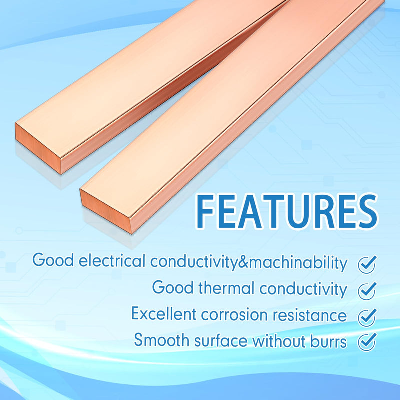Tandefio 2 Pieces C110 Copper Flat Bar 3/8" x 1" x 6" Long Copper Bus Bar Stock for Jewelry Crafts Repairs Electrical Electroplating