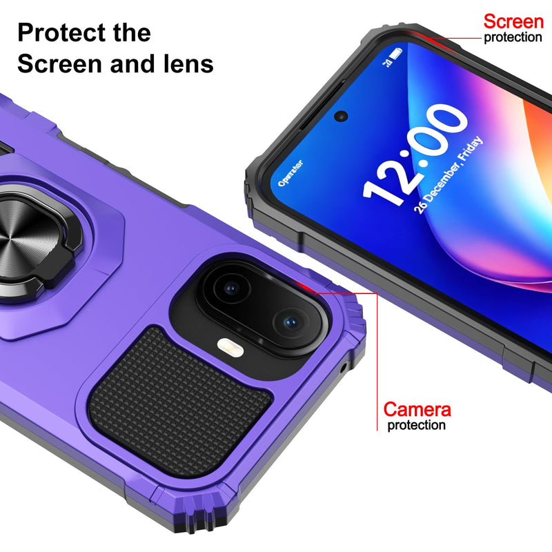 Case for TCL K70/TCL 70 XE with Screen Protector & Magnetic Ring Stand | TCL K70 Phone Case/TCL 70 XE Phone Case Dual Layer Silicone Shockproof Heavy Duty Military Grade Protection Black k70/70xe Purple