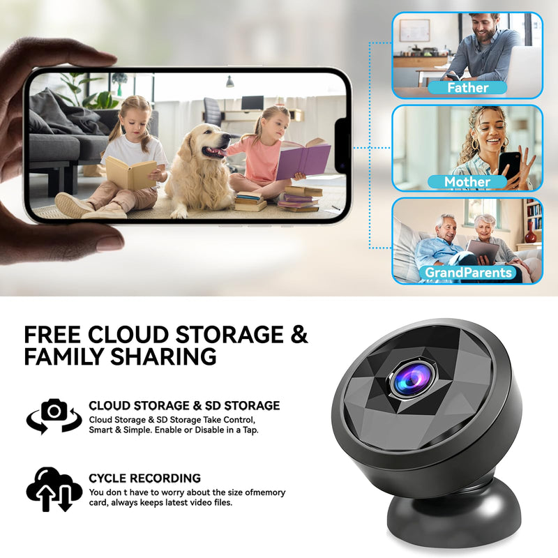 4K Indoor Mini WiFi Hidden Camera:with Motion Alerts&Night Vision(black) | Mini spy camera for home, Wireless Nanny cam Works with APP control,Free Cloud Storage black