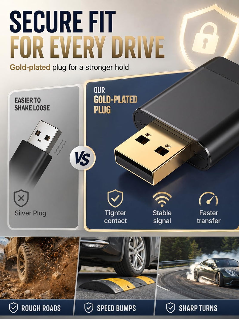 Wireless CarPlay Adapter & Android Auto Dongle | Bluetooth 5.3, 5G WiFi, USB-A/USB-C, Gold-Plated Connector, Plug & Play, For 2016+ OEM Wired Cars Black