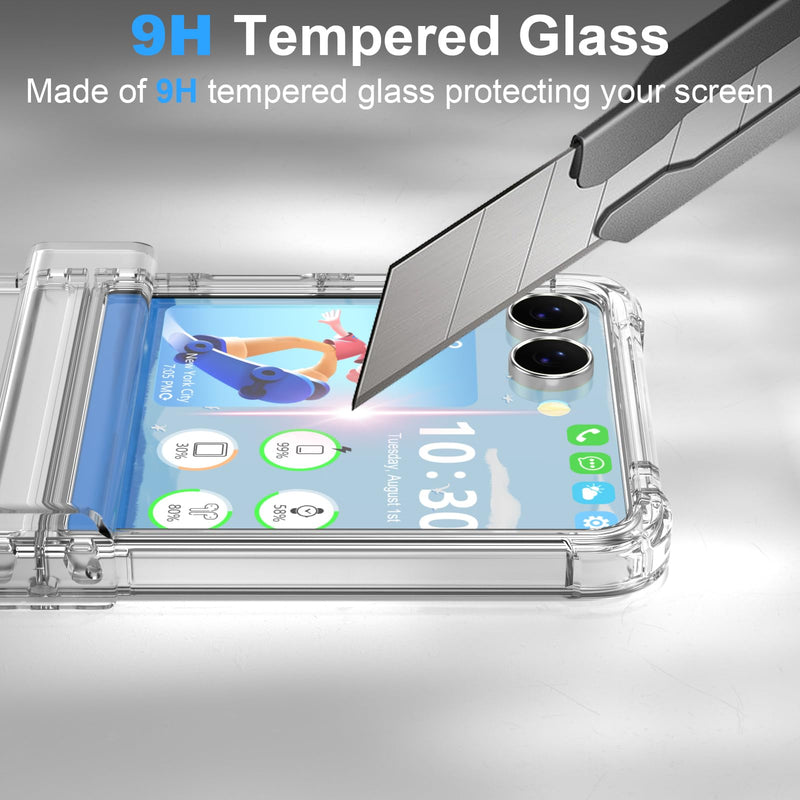 Designed for Galaxy Z Flip 8 Case Clear Magnetic with Hinge Protection | Tempered Glass Screen Protector for Samsung Flip 8 Full Cover Phone Protection Case Clear for Z Flip 8 Transparent