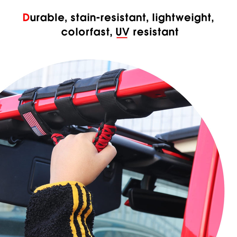 Handles Grab Roll Bar Grab Handles Grip Handle for Jeep Wrangler Accessories TJ JK JL Gladiator JT UTV ATV - Upgrade Metal Buckle, Red, 2 Pack (Not for Sky One Touch Roof, Not for 2024+ Up) 2 Piece