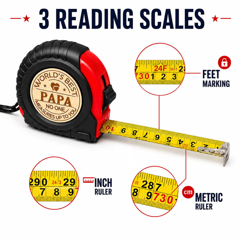Father’s Day Gifts for Papa Personalized Engraved Tape Measure Birthday Fathers Day for PAPA from Daughter Son Woodworking Carpenter Tool Gifts for Men 7.5m/25ft