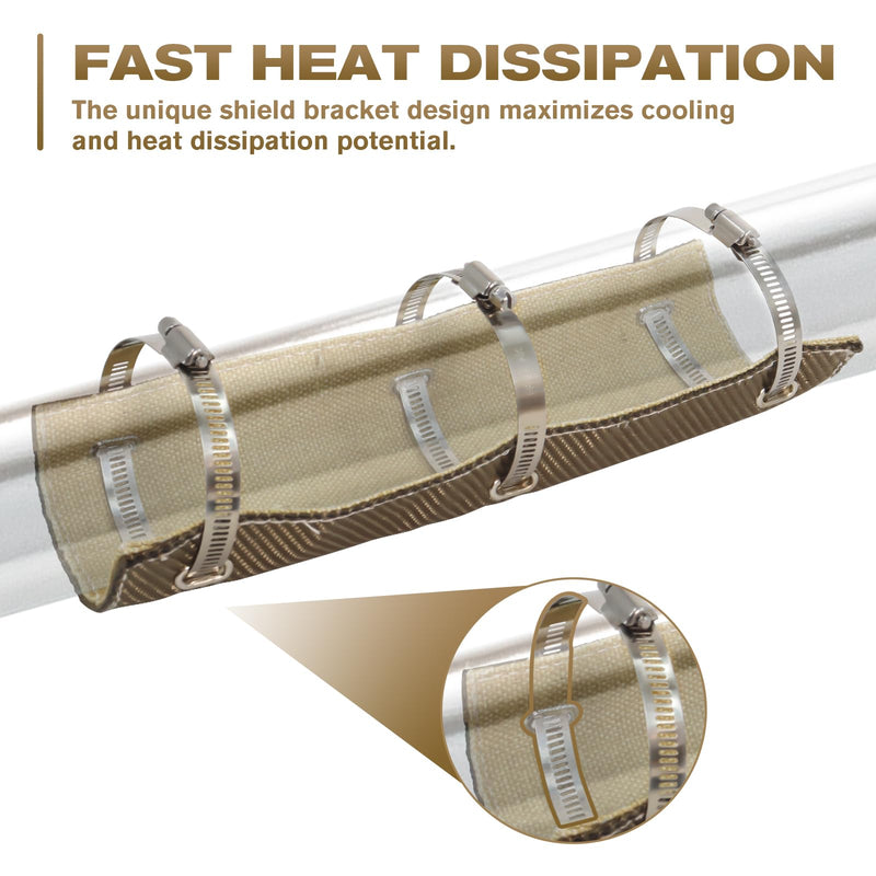 2 Set Titanium Pipe Shield 6" x 12", Exhaust Heat Shield for Motorcycle, Components, Hoses, Lines, and Electrical Wiring, Two-layer Exhaust Wrap Pipe Heat Shield Protection up to 1350°F 2 Sets