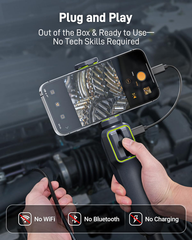 Anykit Two-Way Articulating Borescope with Light, Industrial Endoscope Inspection Camera with 0.22in Articulated Scope Flexible Snake Scope for Wall Automotive Engine Inspect- 5FT