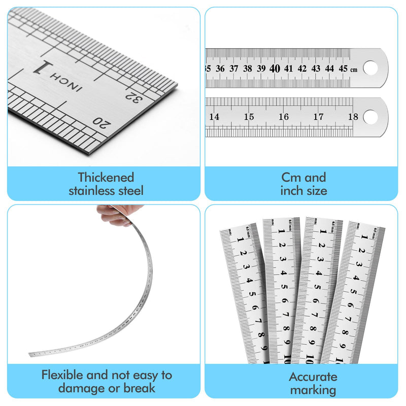 EBOOT 8 Pack 18 Inch Stainless Steel Rulers, Back to School Supplies Metal Rulers Imperial & Metric Graduations for Precision Measuring Meter Yard Stick for Construction Drafting Woodworking 18inch