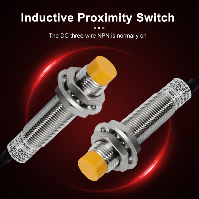 4Pcs M12 Proximity Sensor, NPN NO Inductive Proximity Sensor, Approach Switch, 4mm Detecting Distance Normally Open 6-36V LJ12A3-4-Z/BX, Unshielded, Can Replace Small Switches and Limit Switches 4 pcs