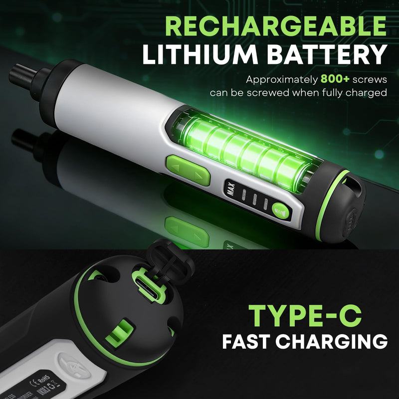 Electric Screwdriver Cordless Power Screwdrivers Set Tool Kit 10 Bits 3 Torque Settings LED Work Light Rechargeable for Furniture Bike Repair Tool 10 Bits No Case