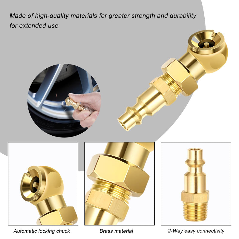 Ball Foot Air Chuck Set, 1/4" FNPT Closed Flow Portable Tire Chuck with Quick Plug Teflon Tape, Brass Closed Ball Tire Gauge Air Chuck Nozzle Kit for Air Compressor Attachment