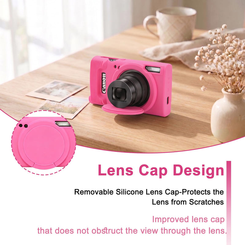 Case for Canon PowerShot IXY 650 / ELPH 360 HS/IXUS 285 HS Camera | Soft Silicone Protective Camera Cover with Removable Lens Cap, Includes 2 Screen Protectors & Wrist Strap (Hot Pink) Hot Pink