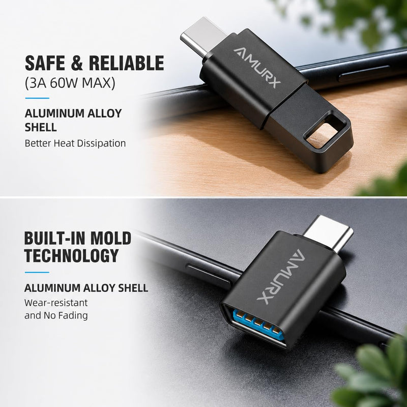 USB C to USB A Adapter 2 Pack, USB 3.2 Gen 2, 10Gbps, OTG, 3A Fast Charging, for iPhone17/16, MacBook, iPad, Samsung, Dell XPS, Surface