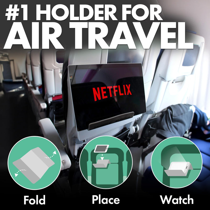 Airplane Tablet Holder, Flexible Cell Phone and Tablet Holder Extra Large 12x7”, Folding Cellphone Stand for Desk, Kindle, Bed, Airplane Gadgets Long Travel Essentials (Gray) Gray