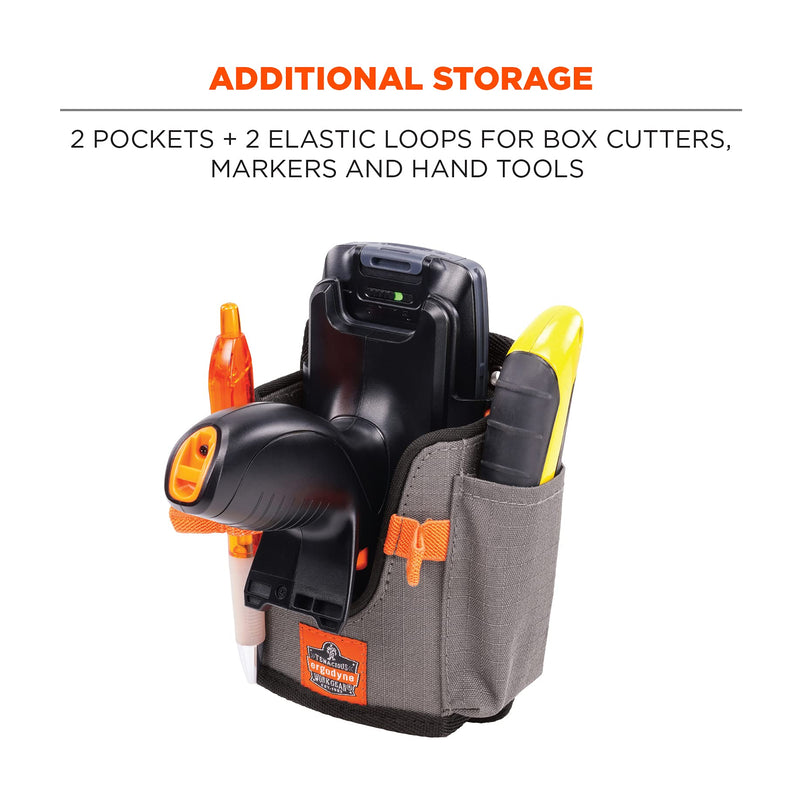 Ergodyne Squids 5543 Barcode Scanner Holder Equipment Mount for Gun Grip Mobile Computers, Handheld Bar Code Scanners, Fastener Straps to Attach to Forklift Gray Large L