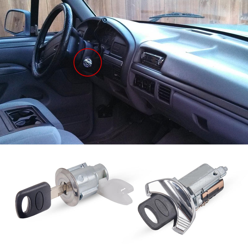 Ignition Switch Lock Cylinder & 2 Pcs Door Lock Cylinder with Keys Compatible with 1992-1995 Ford Bronco F150 F250 F350 E150 E250 E350 Ranger Replaces# C-42-150 DP-42-122 F3UZ1522050D 1990-1995 Ignition Door Lock