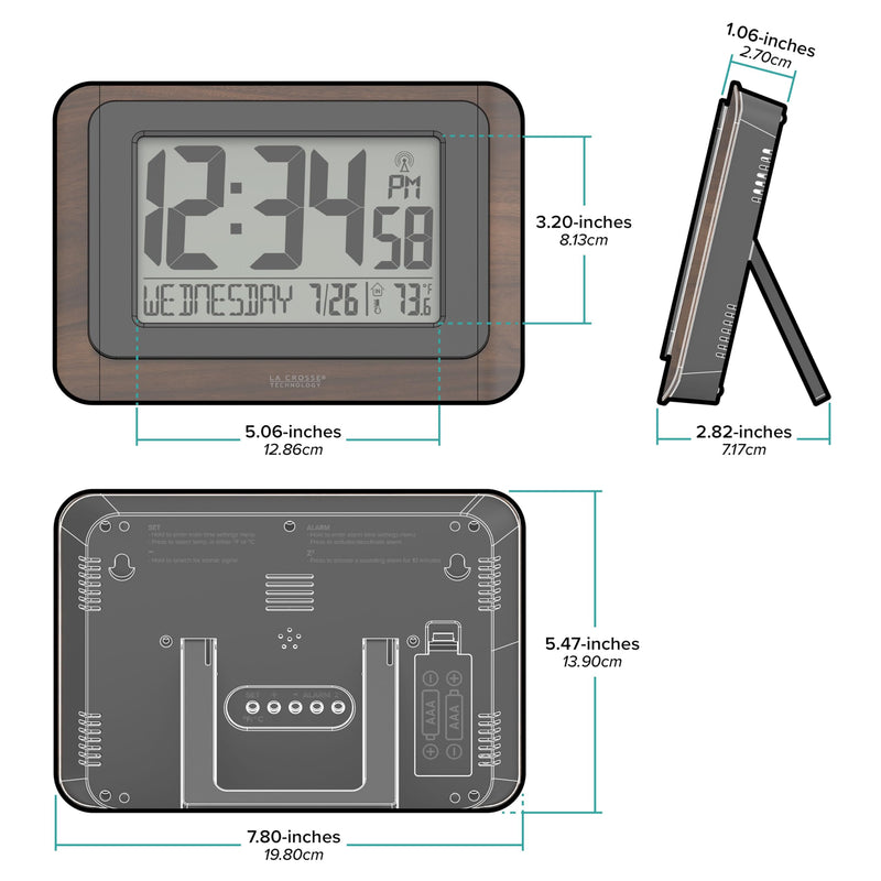 La Crosse Technology 513-17907-INT Digital Atomic Clock with Temperature - Walnut/Black 4.49 x 3.86 x 0.71 Contemporary