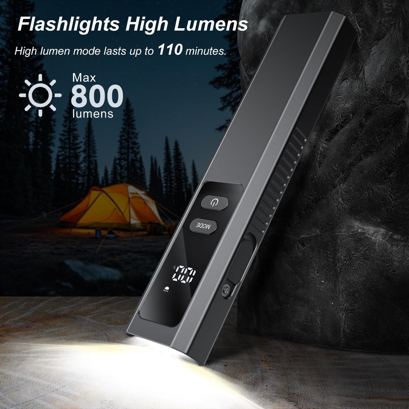 Rechargeable EDC Flat Flashlights, 5 IN1 PRO Flashlight with Green Beam, UV and White LED Combo, 800 Hight Lumens Pocket Lights with Magnet/Bag, Portable Light for Work and Emergency(Black) Black