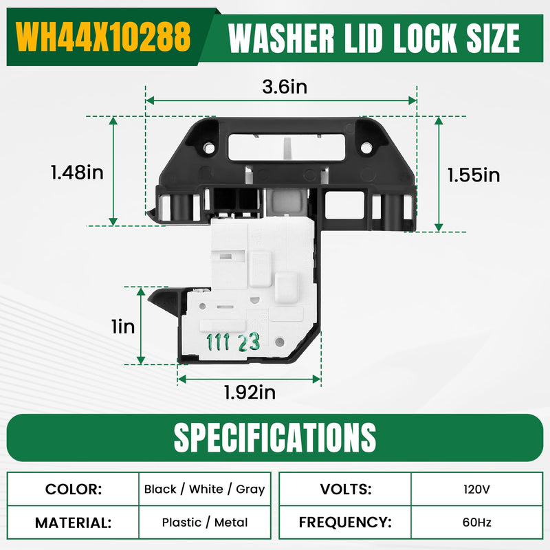 WH44X10288 Washer Door Lid Lock Switch Replacement fit for G-E Ken-more Washing Machine - Latch lid lock WH44X10288 Replaces WH44X10288-50PK, 1974376,AP5270191,PS3496878 by AMI PARTS