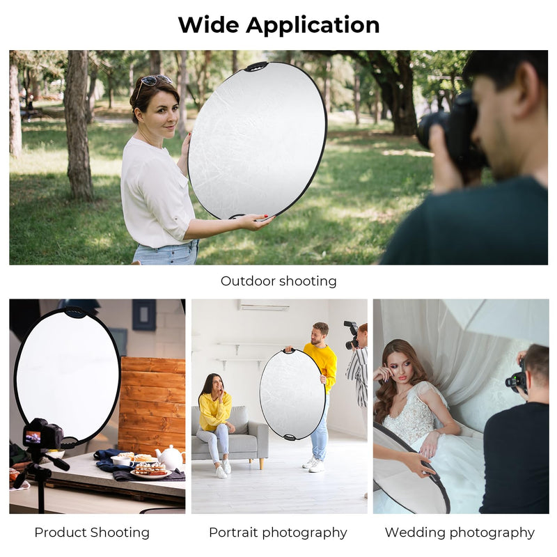 K&F CONCEPT Light Reflector with Grips, 32"(80cm) 5-in-1 Photography Diffuser Collapsible Portable with Grips for Studio and Outdoor Lighting Gold Silver White Black Translucent 32'' (80cm)
