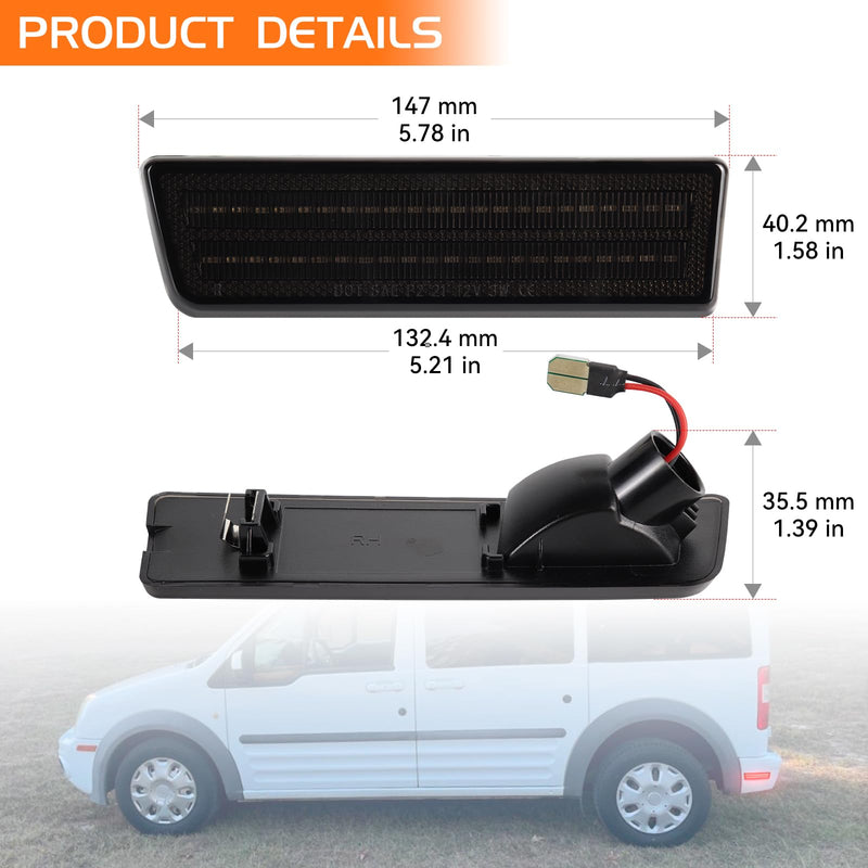 LED Side Marker Lights for 2010-2013 Ford Transit Connect Rear Bumper Marker Reflectors Lamps, Smoked Len Red