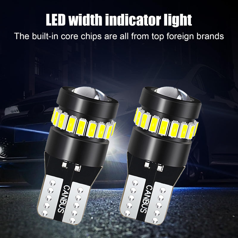 ZKFAR 2 PCS T10 LED Bulbs, 18SMD 3014 1SMD 3030 Chipset, 155 Lumens Super Bright Light 6500K White Light, Car LED Width Light Side Marker Light
